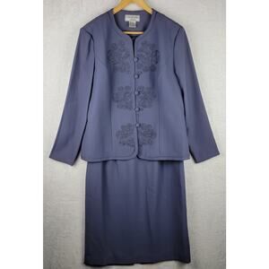 Sz 16 Formal Skirt Suit Lavender Embellished Blazer Knee Straight Skirt Womens